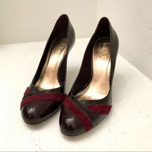 Nicole Miller burgundy patent suede heels